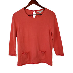Boden Coral Cotton Cashmere Blend Knit Pull Over Coral 3/4 Sleeves Sweater sz 6